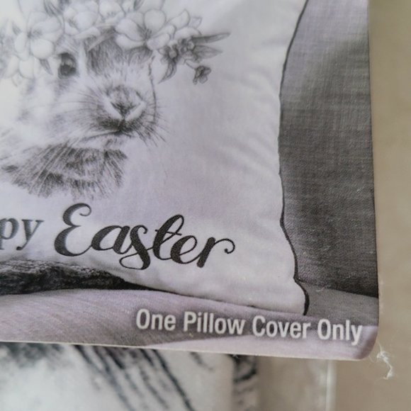 Happy Easter Bunny Accent Pillow Cover NWT Black and White - Picture 4 of 5